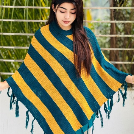 DARK BLUE AND BISCUT PONCHO