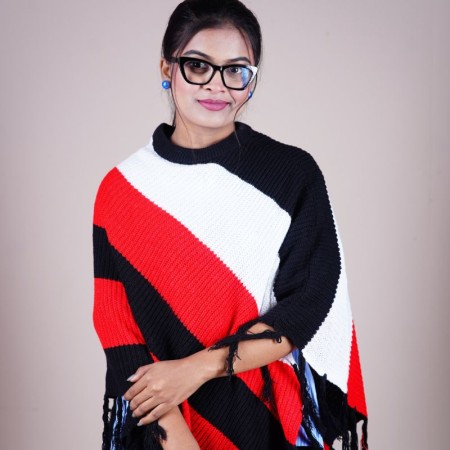WHITE RED AND BLACK PONCHO