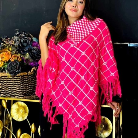 PINK / WHITE CHECK PONCHO