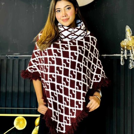 MAROON/WHITE CHECK PONCHO