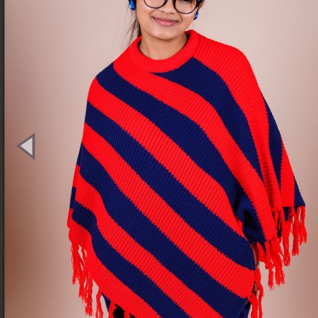NEVY BLUE AND RED PONCHO